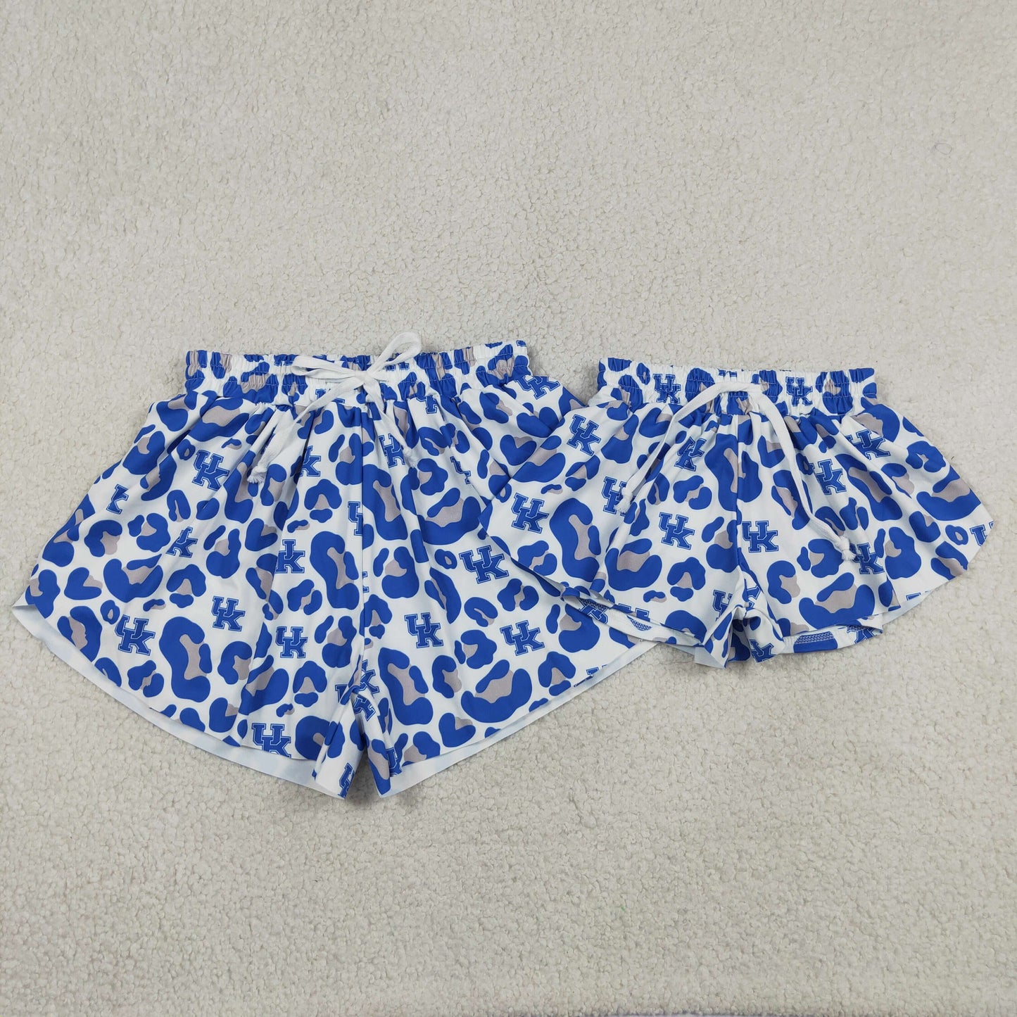 Sibling Family Kids Girls Adult Women Blue Leopard Yoga Team Shorts Bottoms