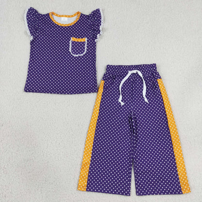 Baby Girls Kids Short Sleeves Dot‌s Tops Pants Purple Set Team Clothes