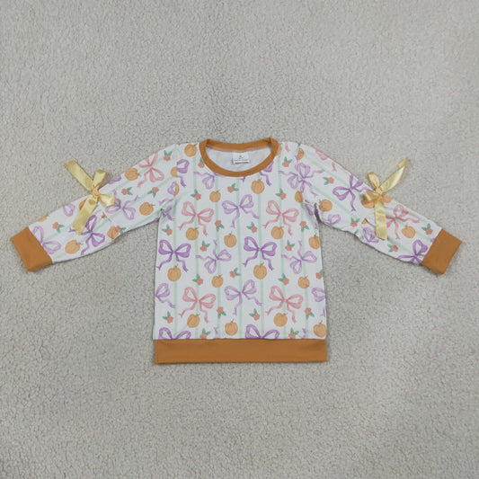 Baby Girls Kids Pumpkins Bows Stripes Flower Shirt Fall Tops Clothes