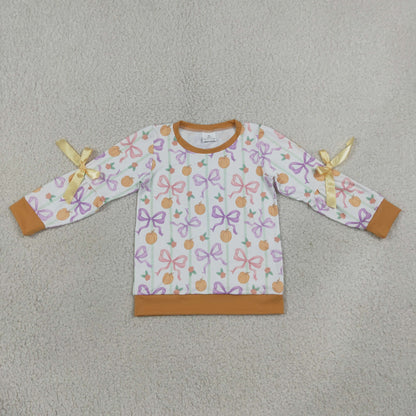 Sibling Baby Girls Kids Long Sleeves Pumpkins Bows Shirts Fall Tops Clothes