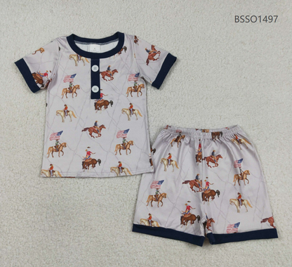 Baby Boys Kids Short Sleeves Shirt Western Rodeo Shorts July 4th Pajamas Set