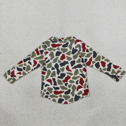 Baby Boys Kids Long Sleeves Green Red Camo Buttons Shirt Tops
