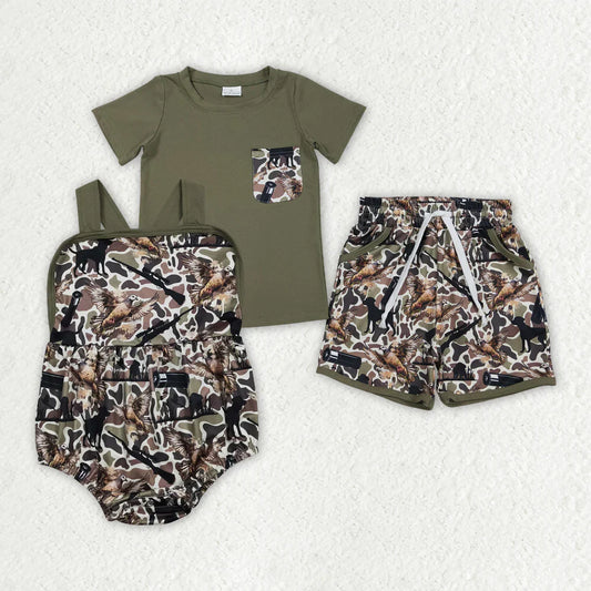 RTS Sibilng Baby Boys Kids Ducks Dogs Camo Hunting Bubble Romper Set Summer Clothes