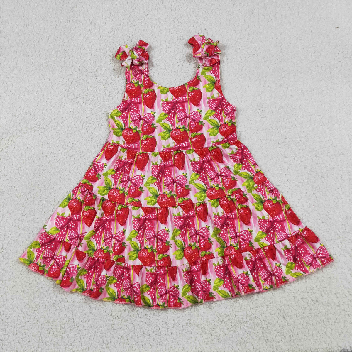 Sibling Baby Girls Kids Strawberry Bows Romper Dress Set Summer Clothes