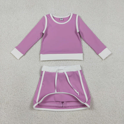 RTS Baby Girls Kids Purple Long Sleeve Shirt Skirts Shorts Yoga Clothes Set