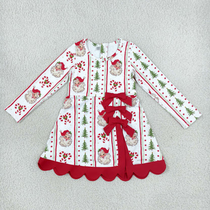 Baby Girls Kids Long Sleeves Christmas Santa Bows Scallop Dress Yoga Active Clothes