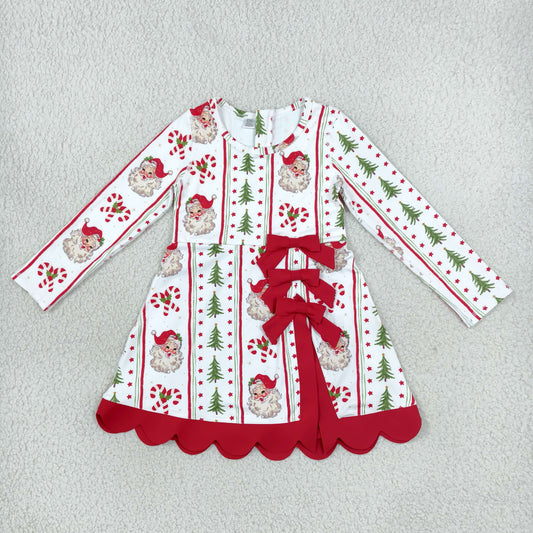 Baby Girls Kids Long Sleeves Christmas Santa Bows Scallop Dress Yoga Active Clothes