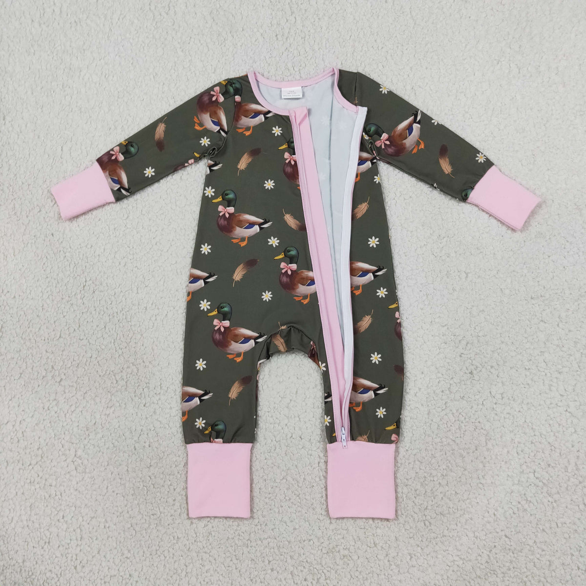 USA Shop Baby Girls Infant Long Sleeves Ducks Bows Flower Zipper Footie Sleeper Romper Clothes