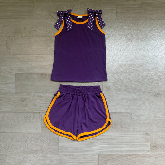Baby Girls Kids Dots Bows Shirt Shorts Purple Set Summer Clothes
