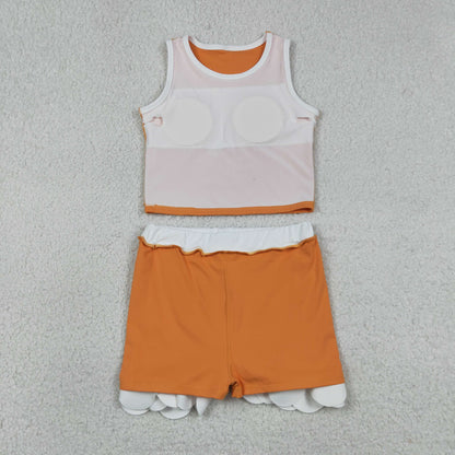 Baby Girls Kids Shirt Scallop Skirt Shorts Yoga Active Orange Set Clothes