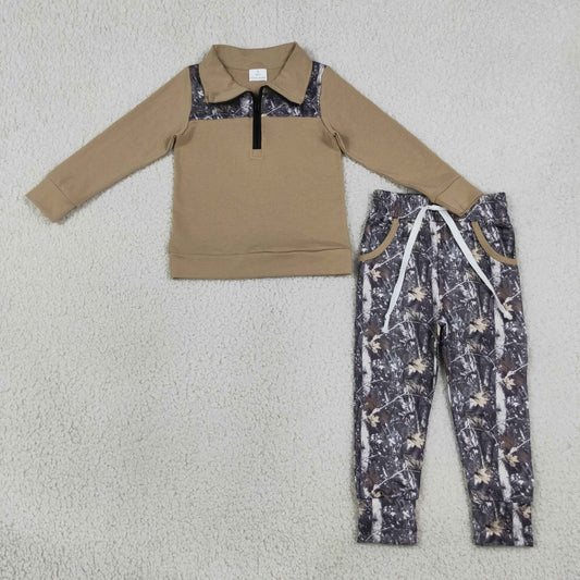 Sibling Baby Boys Long Sleeves Zipper Pullovers Pockets Jogger Pants Sets Camo Print Clothes
