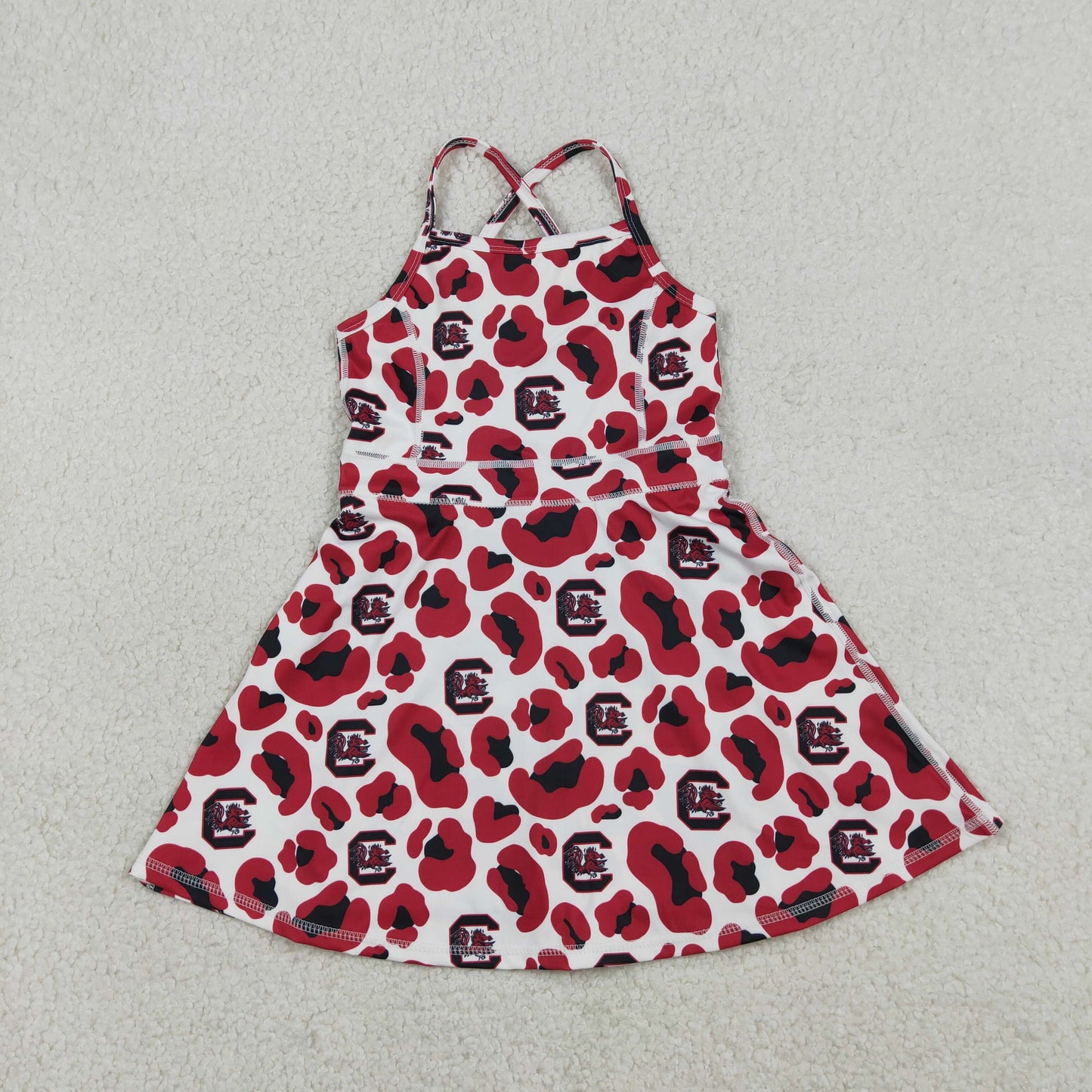 RTS Baby Girls Kids Straps Red Leopard Team Yoga Active Shorts Knee Length Dress