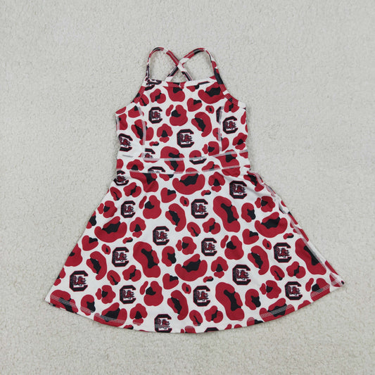 RTS Baby Girls Kids Straps Red Leopard Team Yoga Active Shorts Knee Length Dress