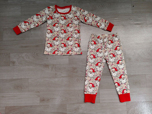 No moq Preorder Baby Boys Kids Santa Camo Print Shirt Pants Christmas Set Pajamas Clothes