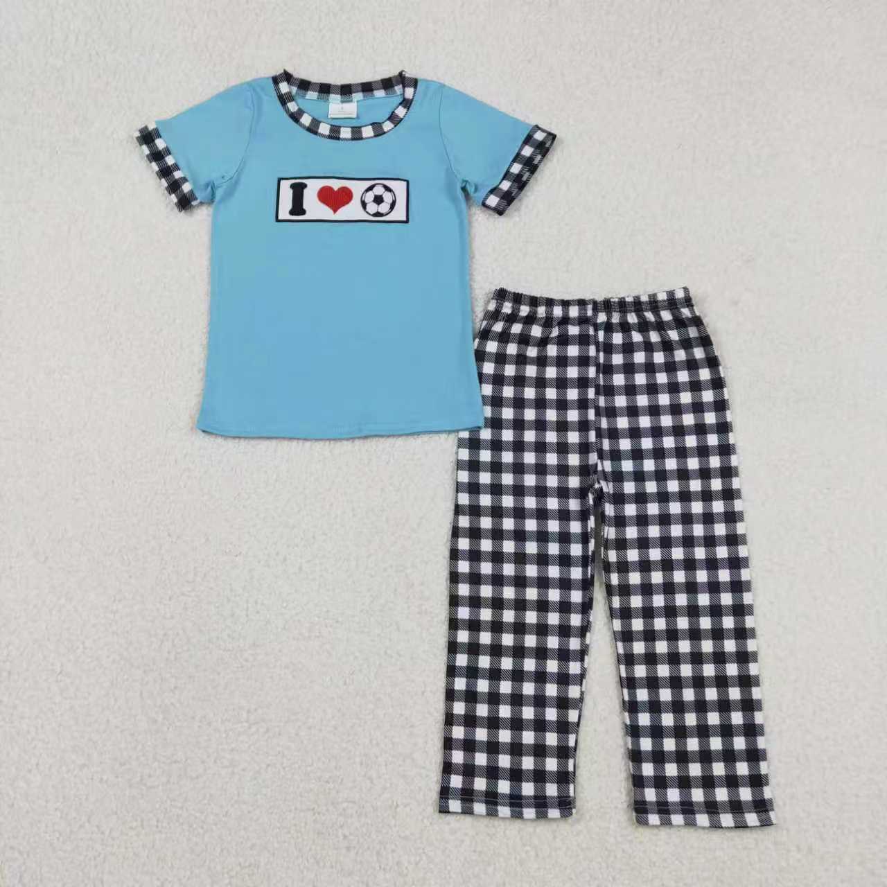 Sibling Baby Boys Kids Short Sleeves Embroidery I Love Balls Rompers Sets Clothes