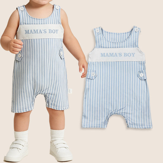 SR3972 Baby Boys Toddler Sleeveless Mama's Boy Blue Stripes Summer Romper