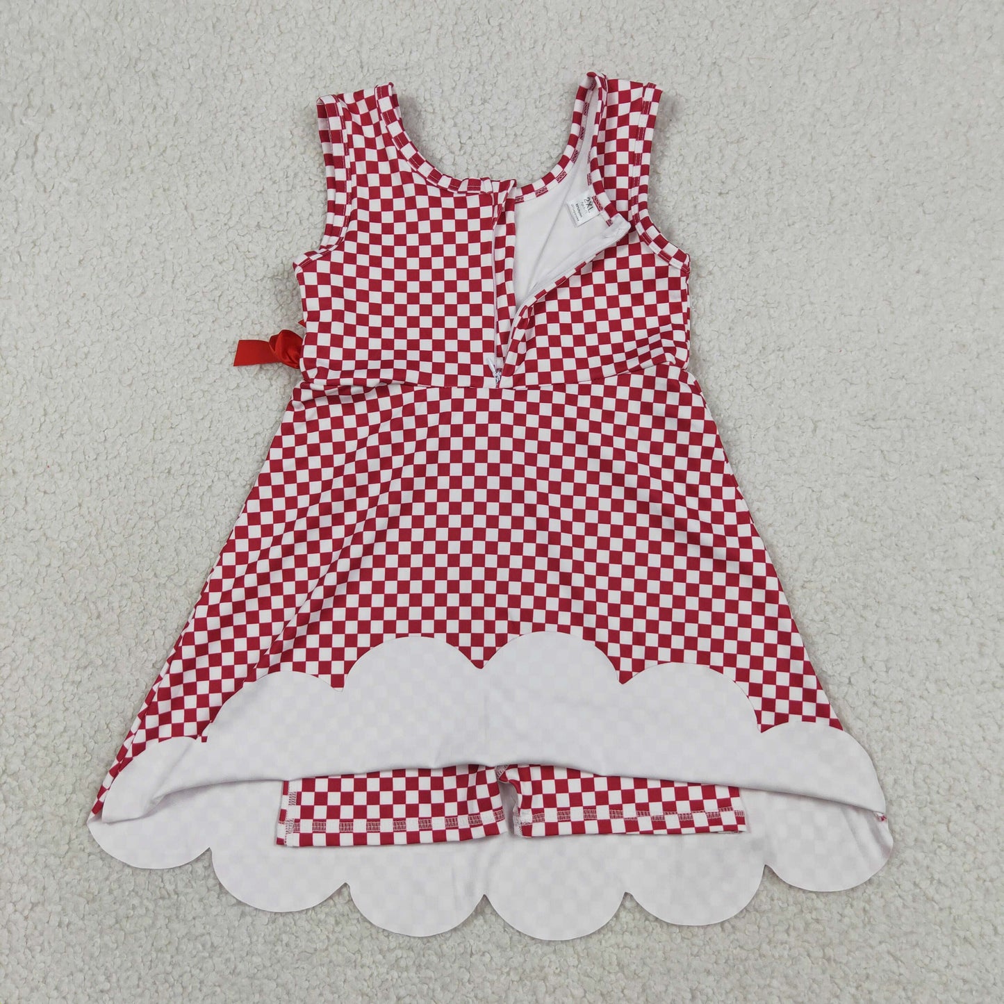 Baby Girls Toddler Sleeveless Red Plaid Yoga Active Knee Length Scallop Dress