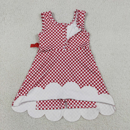 Baby Girls Toddler Sleeveless Red Plaid Yoga Active Knee Length Scallop Dress