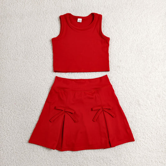 Sibling Baby Girls Kids Sleeveless Shirts Bows Skirts Shorts Yoga Active Sets Summer Clothes RTS