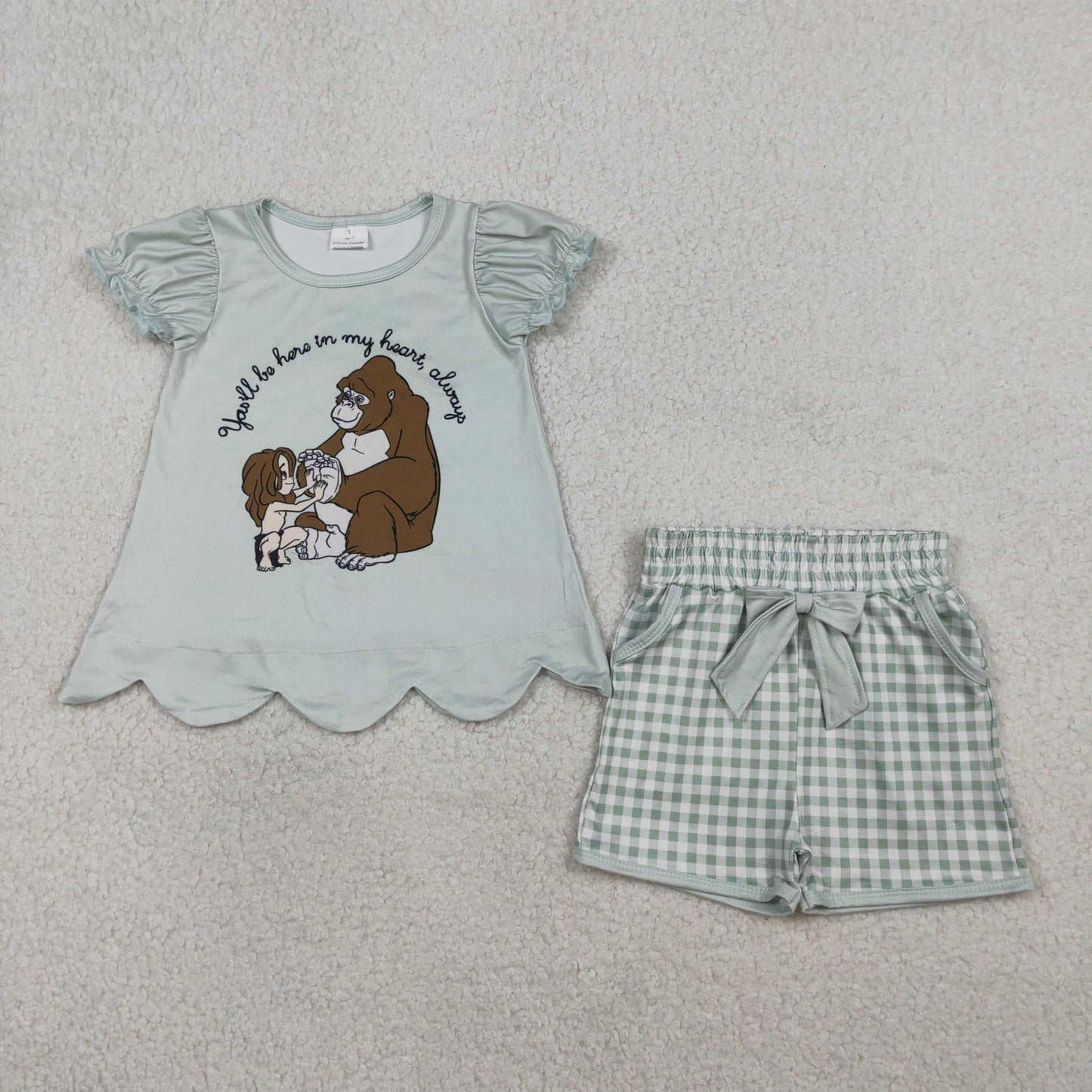 RTS Baby Boys Kids Short Sleeves Monkey Shirt Plaid Pockets Shorts Set