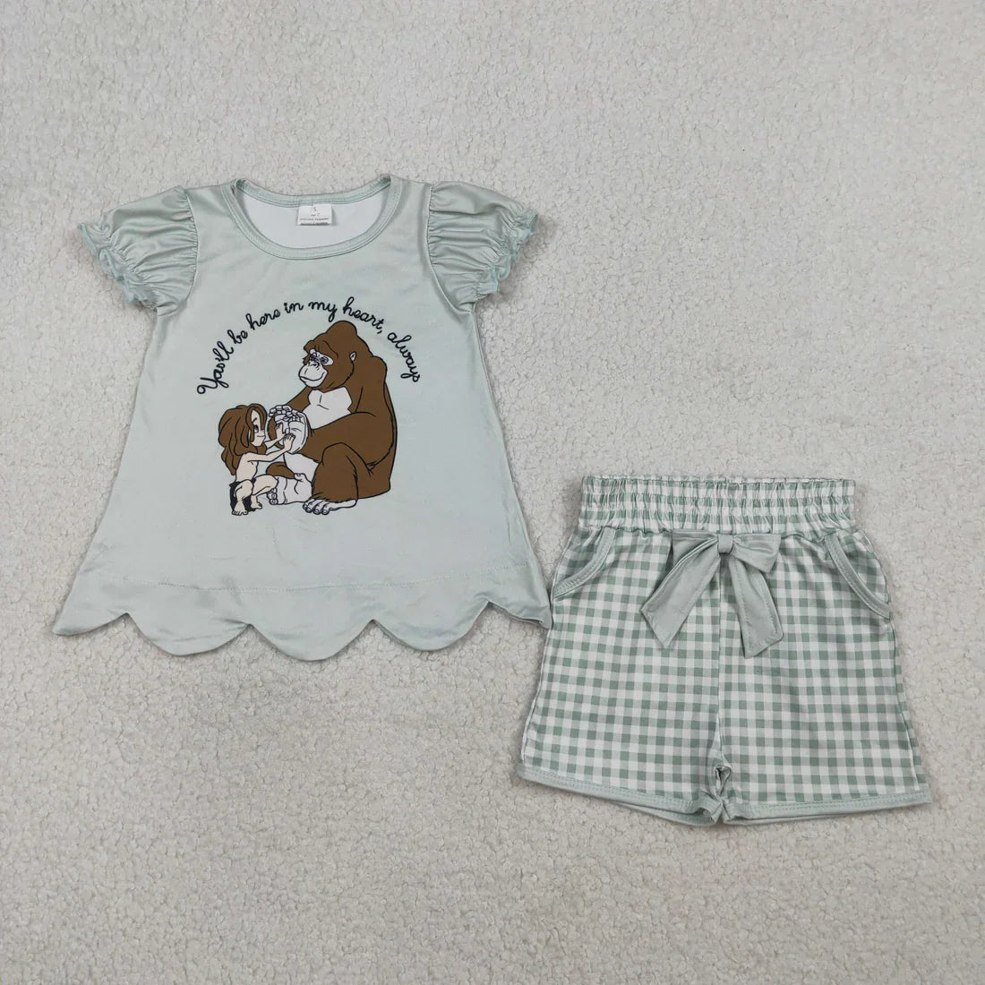 RTS Baby Girls Infant Short Sleeves Monkey Cartoon Summer Bows Bubble Romper