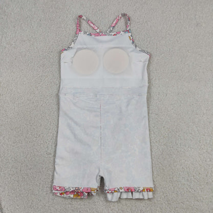 GSD2278 Baby Girls Kids Sleeveless Flower Shorts Knee Length Dress Yoga Pink Clothes