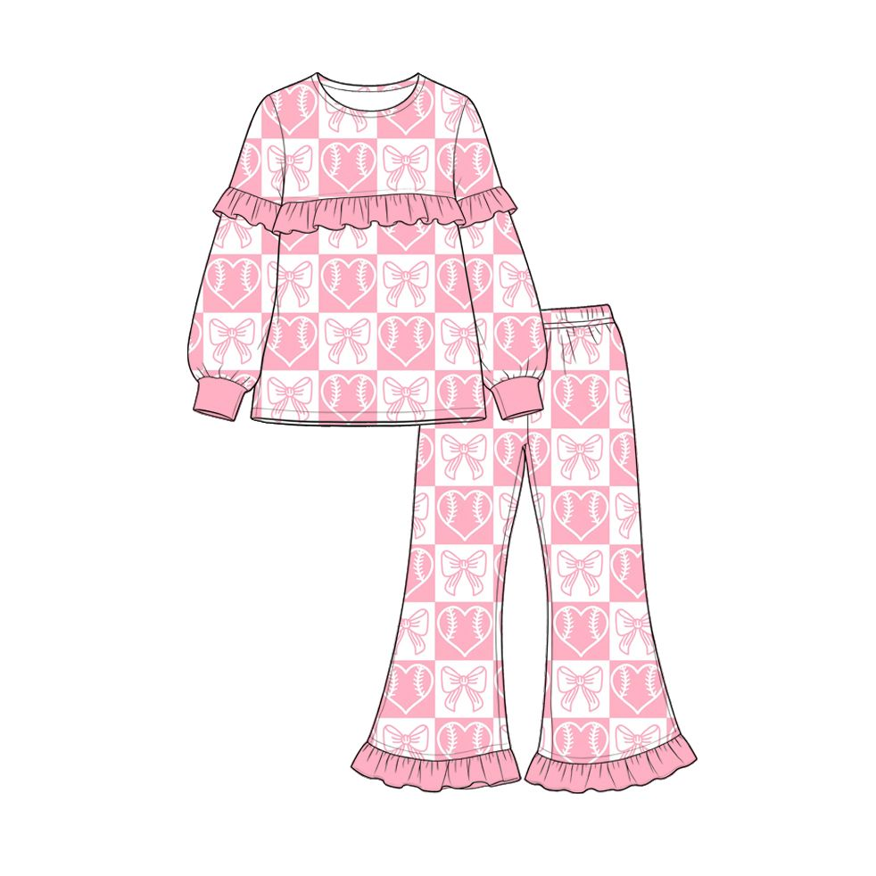 Moq 5 Preorder Baby Girls Kids Bows Hearts Baseball Ruffle Shirt Pants Valentine Set Clothes