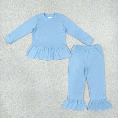 Sibling Baby Girl Kids Long Sleeves Cotton Tops Ruffle Pants Sets Clothes