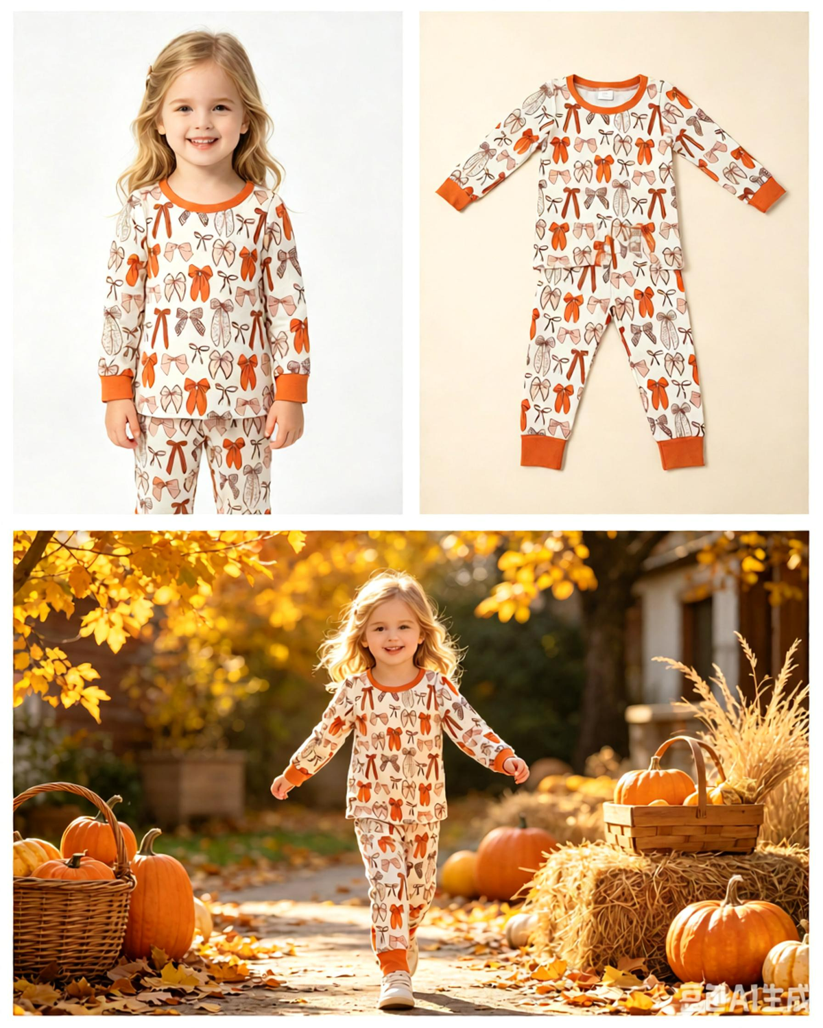 Baby Girls Kids Long Sleeves Brown Bows Shirt Pants Set Pajamas Clothes
