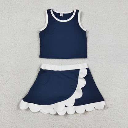 Sibling Baby Girls Kids Sleeveless Shirts Scallop Skirts Shorts Yoga Active Sets Clothes