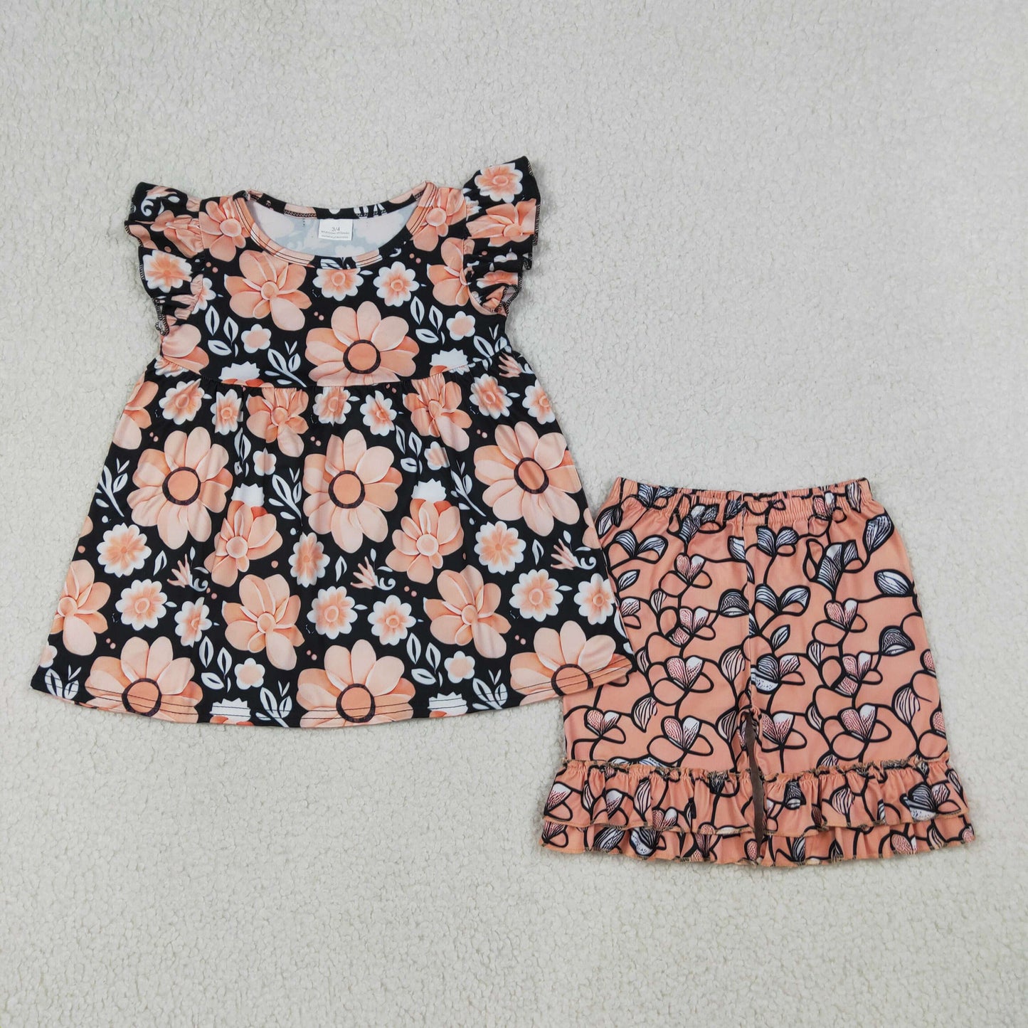 Baby Girls Kids Short Sleeves Flower Tunic Ruffle Shorts Set Summer Clothes