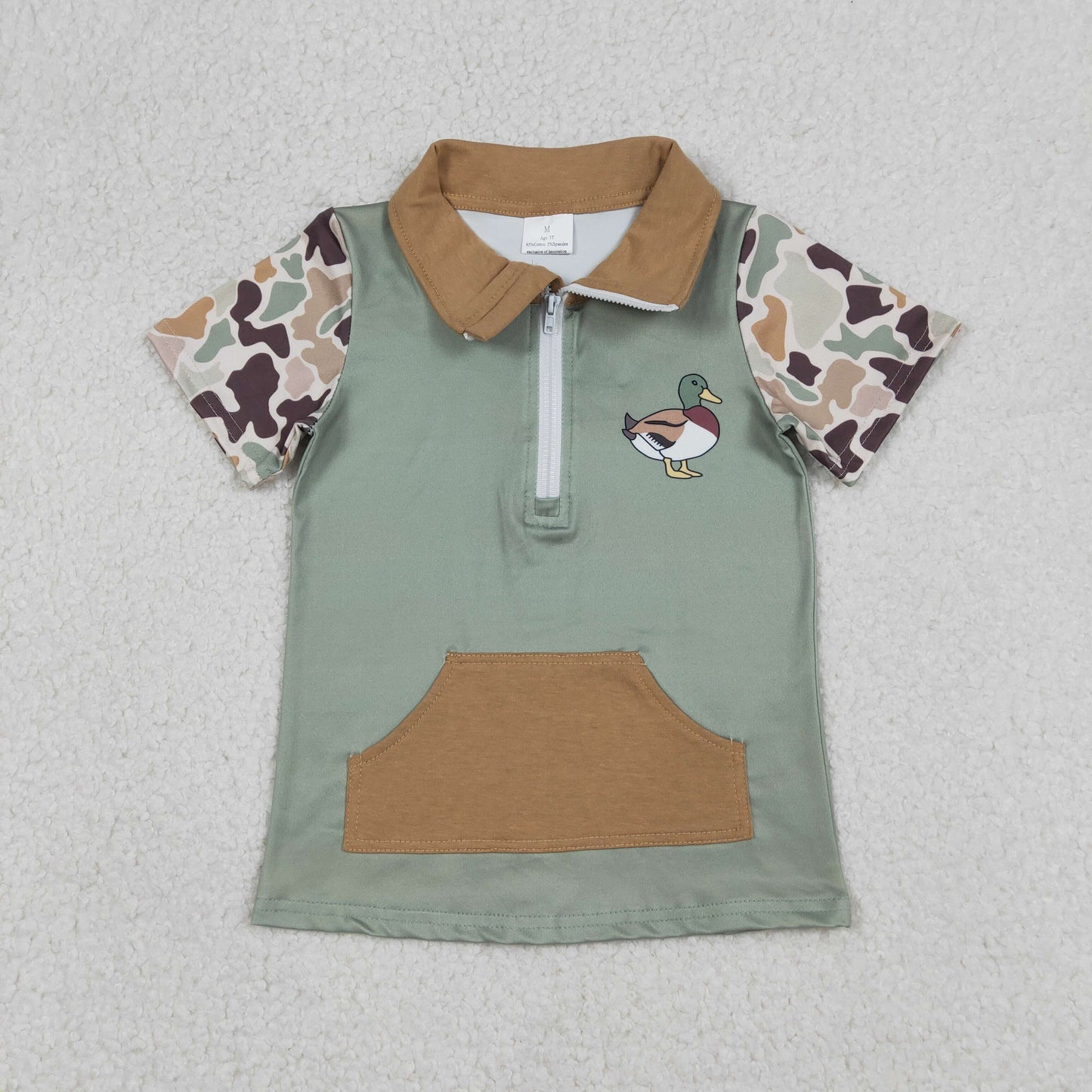 Baby Boys Camo Short Sleeves Duck Zipper Pocket Pullover Shirt