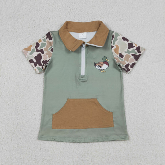 Baby Boys Camo Short Sleeves Duck Zipper Pocket Pullover Shirt