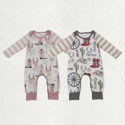 RTS Sibling Baby Boys Girls Kids Long Sleeves Boots Cactus Western Rompers Clothes