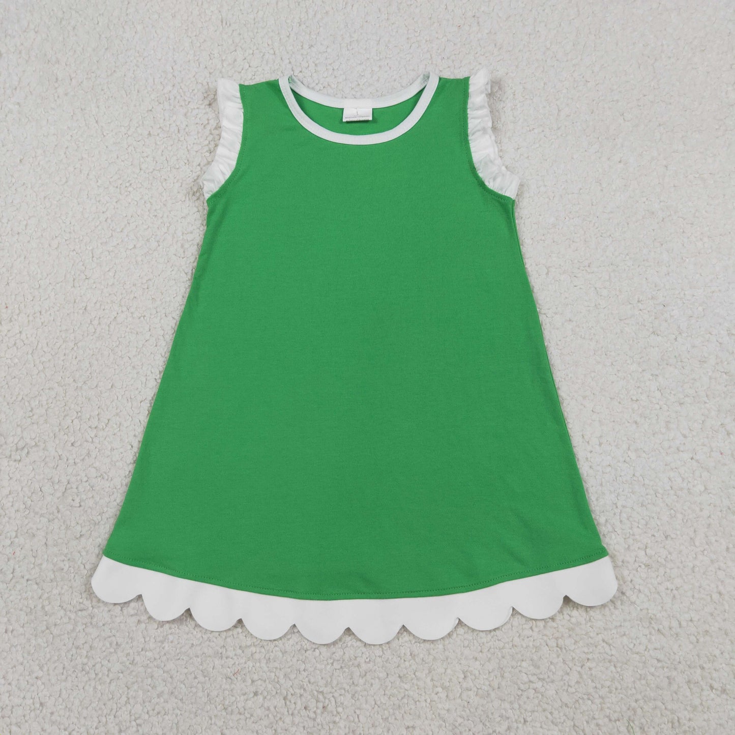 Baby Girls Kids Sleeveless White Scallop Knee Length Dress Green Clothes