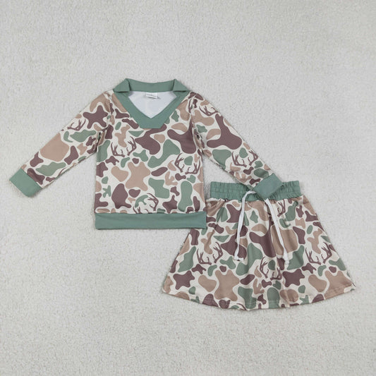 Baby Girls Long Sleeves Deer Camo Shirt Skirt Shorts Hunting Clothes Set