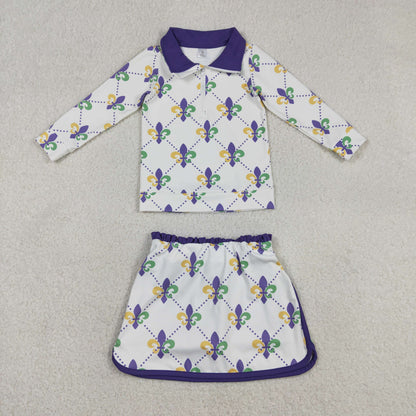 Baby Girls Kids Zipper Tops Anchors Shorts Skirt Skort Mardi Gras Yoga Active Set