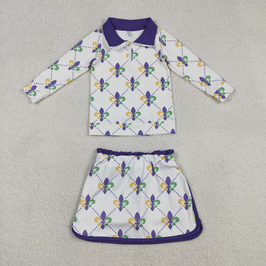 Baby Girls Kids Zipper Tops Anchors Shorts Skirt Skort Mardi Gras Yoga Active Set