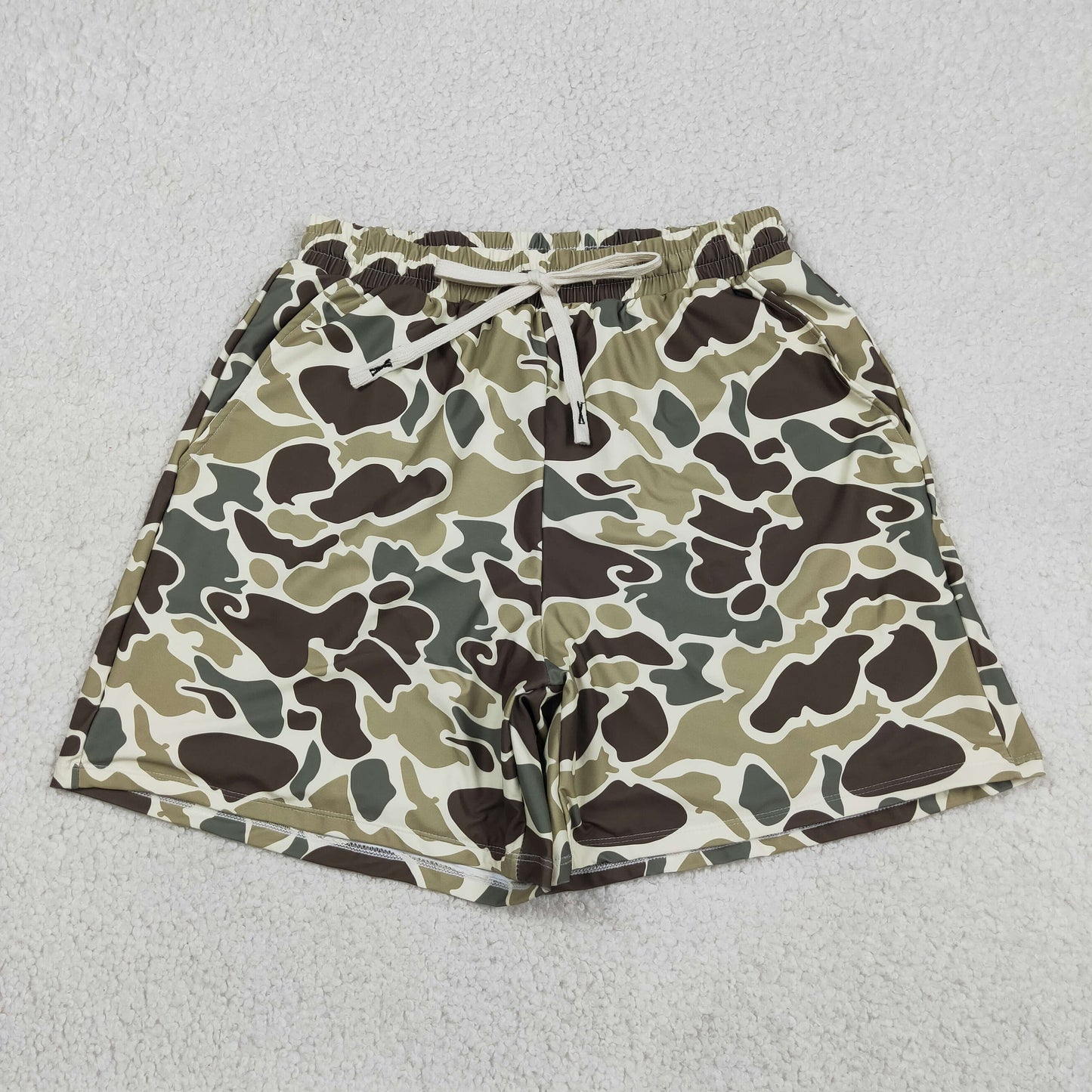 S0474 Adult Men Green Camo Swim Trunks Shorts