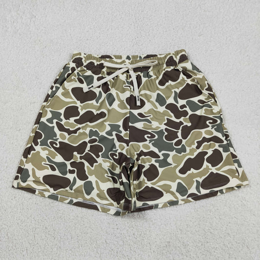 S0474 Adult Men Green Camo Swim Trunks Shorts