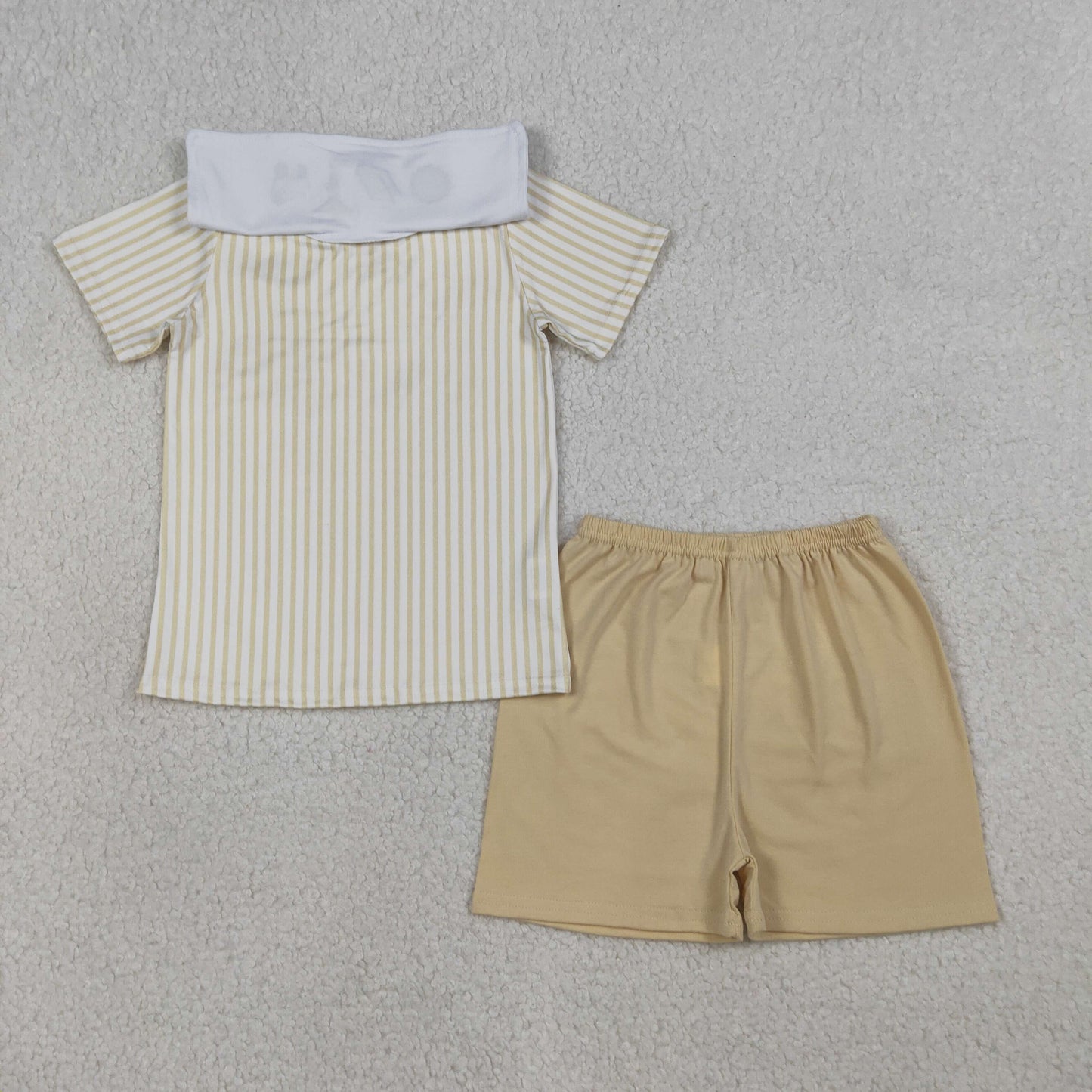RTS Baby Boys Kids Short Sleeves Embroidery Cross Stripes Shirt Shorts Easter Set