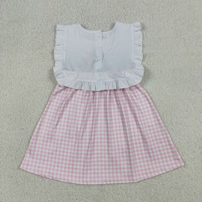 Baby Girls Sleeveless Embroidery Cross Child of God Pink Plaid Knee Length Dress