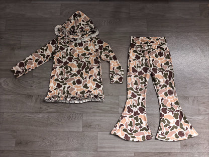 No moq Preorder Baby Girls Dogs Ducks Deer Camo Hoodie Pullover Bell Pants Clothes Set