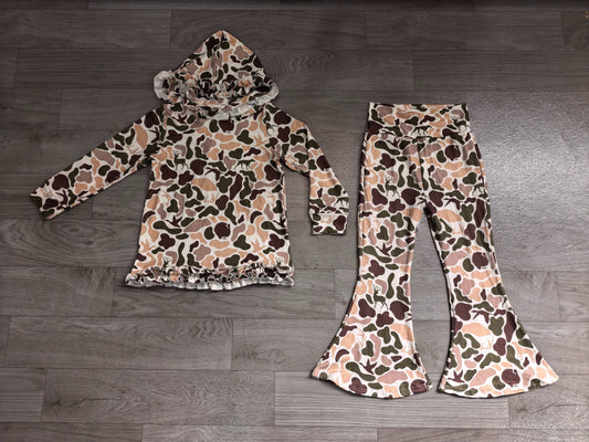 No moq Preorder Baby Girls Dogs Ducks Deer Camo Hoodie Pullover Bell Pants Clothes Set
