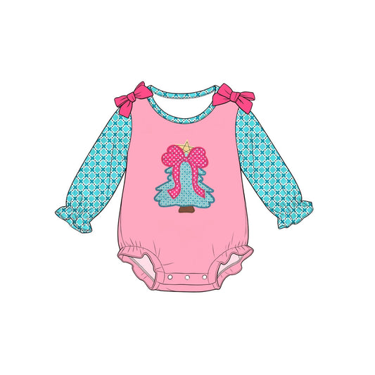 Moq 5 Preorder Baby Girls Infant Long Sleeves Bow Tree Christmas Bubble Romper Clothes
