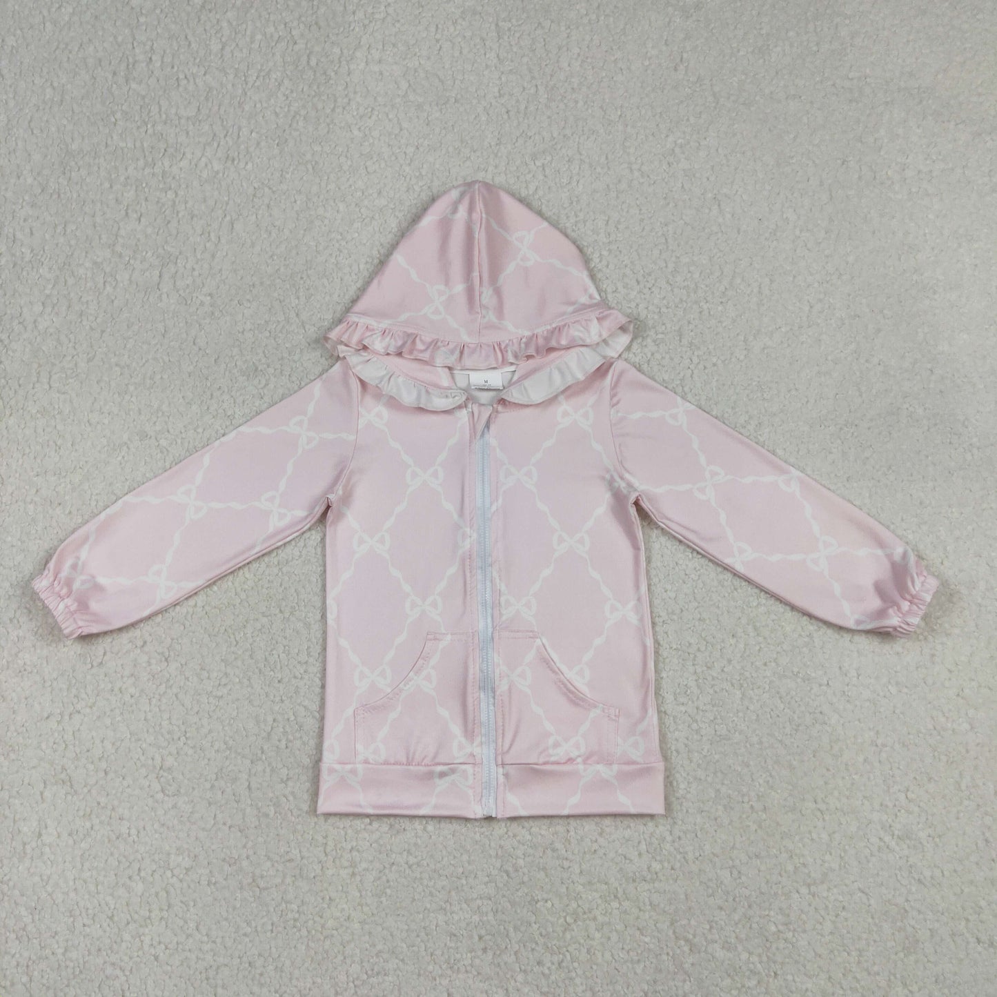 Baby Girls Kids Pink Long Sleeves Bows Hoodie Zipper Pockets Cardigan Tops