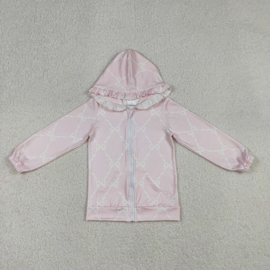 Baby Girls Kids Pink Long Sleeves Bows Hoodie Zipper Pockets Cardigan Tops