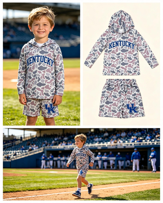 Baby Boy Kids Grey Long Sleeves Camo Hoodie Shirt Shorts Team Set