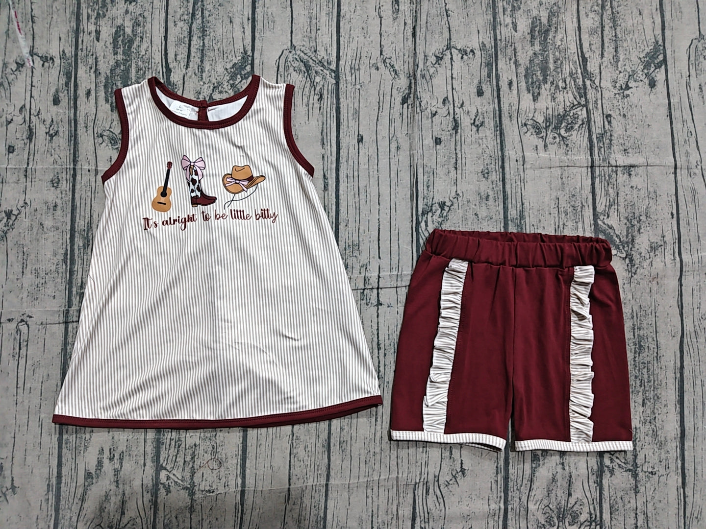 Preorder Baby Girls Sleeveless Boots Bows Guitar Tops Ruffle Shorts Western Set