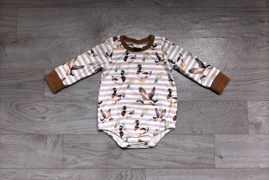 No moq Preorder Baby Boys Infant Long Sleeves Ducks Stripes Bubble Romper Clothes